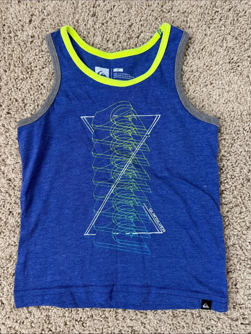 Quiksilver Blue Tank Top with Neon Yellow and Gray Trim